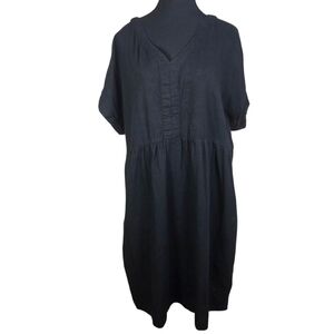 Briggs Black Linen Blend V NeckMidi Dress Wirh Pockets Size XL
